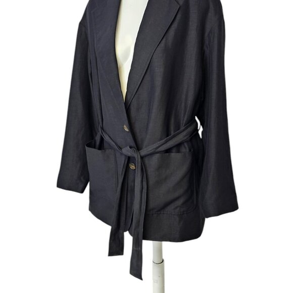 Aritzia Wilfred Novella Belted Oversized Blazer Jacket, Black, Linen Blend, XXS - Picture 8 of 8